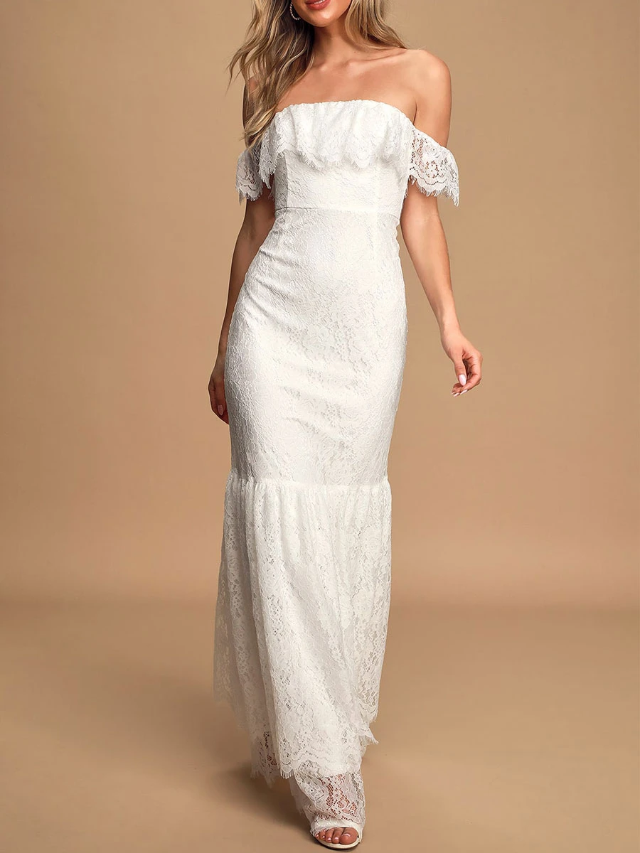 White Engagement Dress 2023 Off The Shoulder Sleeveless Backless Floor Length Lace Cheap Bridal Dress Free Customization 3 White Engagement Dress 2023 Off The Shoulder Sleeveless Backless Floor Length Lace Cheap Bridal Dress Free Customization