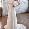 White Simple Wedding Dress With Train Chiffon Strapless Long Sleeves Backless Lace A-Line Bridal Gowns Free Customization -Dresses Store 202111031524165617844