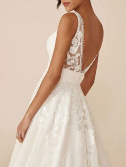 Ivory Simple Wedding Dress With Train V-Neck Sleeveless Backless Lace A-Line Bridal Gowns Free Customization 10 Ivory Simple Wedding Dress With Train V-Neck Sleeveless Backless Lace A-Line Bridal Gowns Free Customization -Dresses Store 202112071747501306032