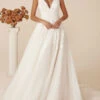 Ivory Simple Wedding Dress With Train V-Neck Sleeveless Backless Lace A-Line Bridal Gowns Free Customization -Dresses Store 202112071747511489548