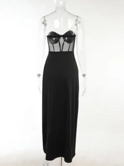 Birthday Party Dresses Black Strapless Sleeveless High Slit Semi Formal Maxi Dress -Dresses Store 202201251515088491607