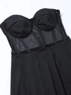 Birthday Party Dresses Black Strapless Sleeveless High Slit Semi Formal Maxi Dress -Dresses Store 202201251515091382694