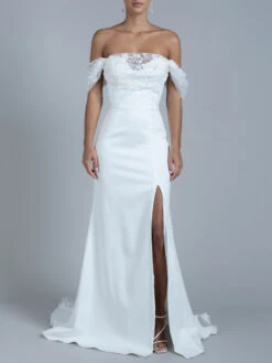 Simple Causal Wedding Dress Strapless Sleeveless Lace Sheath Bridal Gowns Free Customization -Dresses Store 20220128132605092200