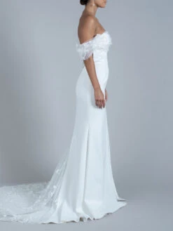 Simple Causal Wedding Dress Strapless Sleeveless Lace Sheath Bridal Gowns Free Customization -Dresses Store 202201281326053676867