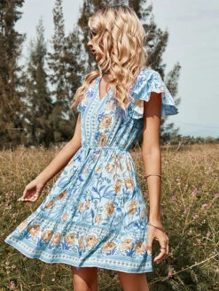 Summer Dress V-Neck Floral Print Pink Beach Dress 15 Summer Dress V-Neck Floral Print Pink Beach Dress -Dresses Store 202202211552567187