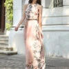 Summer Dress Floral Print Pink Long Beach Dress