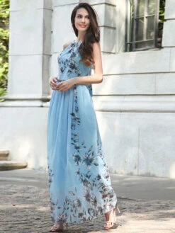 Summer Dress Floral Print Pink Long Beach Dress -Dresses Store 202203091127319107583