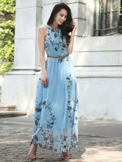 Summer Dress Floral Print Pink Long Beach Dress -Dresses Store 2022030911273222551