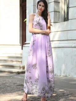 Summer Dress Floral Print Pink Long Beach Dress -Dresses Store 202203091127329023404