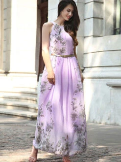 Summer Dress Floral Print Pink Long Beach Dress -Dresses Store 202203091127332175776