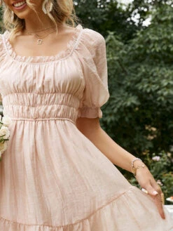 Birthday Summer Dress Salmon U-Neck Beach Dress -Dresses Store 202203101732140358647