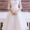 Short Wedding Dress A-Line Jewel Neck 3/4 Length Sleeves Lace Bridal Dresses -Dresses Store 20220402183715084171