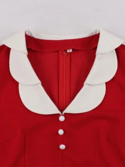 Retro Dress 1950s Audrey Hepburn Style Red Two-Tone Women Short Sleeves Rockabilly Dress -Dresses Store 202204071506324998212