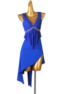 Latin Dance Costume Blue Women's Rhinestones Fringe Bodycon Sexy Polyester Dress Dancing Wear