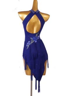 Latin Dance Dresses Dark Navy Women's Rhinestones Floral Print Bodycon Sexy Polyester Dress Dancing Wear -Dresses Store 202204191816386408388