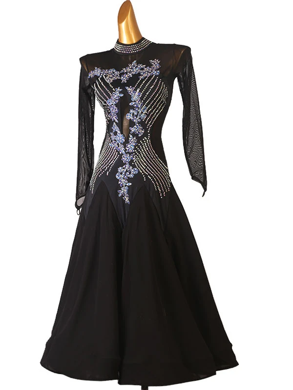 Ballroom Dance Costumes Black Women's Sexy Polyester Floral Print Rhinestones Dress Dancer Dance Dress 4 Ballroom Dance Costumes Black Women's Sexy Polyester Floral Print Rhinestones Dress Dancer Dance Dress - Image 2