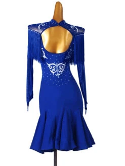 Latin Dance Dresses Blue Women's Polyester Dress Sexy Rhinestones Fringe Latin Dancer Dancing Costume -Dresses Store 202204211735159036934