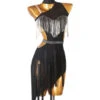 Latin Dance Costume Black Women's Rhinestones Fringe Backless Bodycon Sexy Polyester Dress Dancing Costume