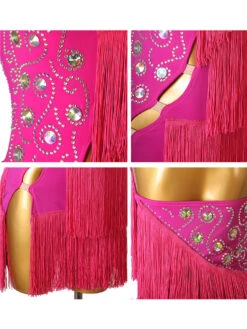 Latin Dance Dresses White Women's Polyester Dress Backless Sexy Fringe Rhinestones Latin Dancer Dancing Wear -Dresses Store 202204211735368659761