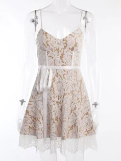 Birthday Floral Print Straps Neck Sleeveless Lace Dresses -Dresses Store 202205071829218136622