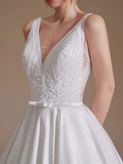 A-line Wedding Dresses Floor-Length Sleeveless Lace V-Neck Bridal Gowns Free Customization -Dresses Store 202205131520229498845