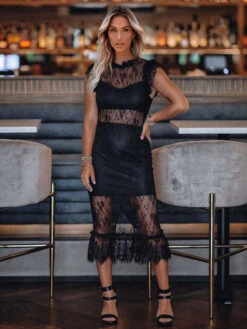 Birthday Cut Out Layered Lace Sexy Crewneck Sleeveless Lace Dresses -Dresses Store 202205171433485947444