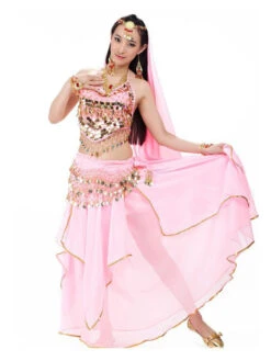 Belly Dance Top Pink Adult's Christmas Dress Sequins Lace Up Chiffon Women Performance Costume -Dresses Store 202205191236220985827