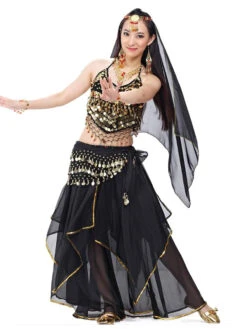 Belly Dance Top Pink Adult's Christmas Dress Sequins Lace Up Chiffon Women Performance Costume -Dresses Store 202205191236227914145