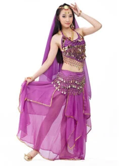 Belly Dance Top Pink Adult's Christmas Dress Sequins Lace Up Chiffon Women Performance Costume -Dresses Store 202205191236239474509