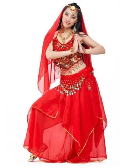 Belly Dance Top Pink Adult's Christmas Dress Sequins Lace Up Chiffon Women Performance Costume