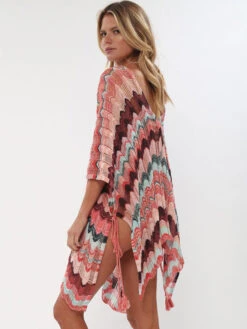 Cover Ups For Women White Color Block Half Sleeves Summer Beach Swimwear -Dresses Store 202205191558458095176