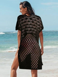 Women Cover Ups White V-Neck Short Sleeves Summer Sexy Swimwear -Dresses Store 202205201652238549509