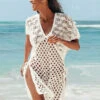 Women Cover Ups White V-Neck Short Sleeves Summer Sexy Swimwear 2 Women Cover Ups White V-Neck Short Sleeves Summer Sexy Swimwear -Dresses Store 202205201652243395923