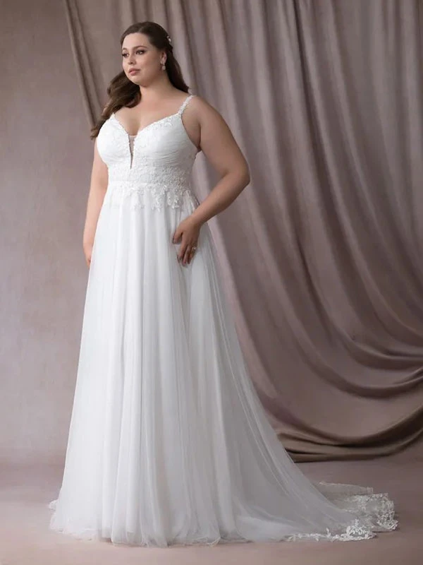 Simple Wedding Dress V-Neck Sleeveless Lace A-Line Bridal Gowns Free Customization 6 Simple Wedding Dress V-Neck Sleeveless Lace A-Line Bridal Gowns Free Customization - Image 4