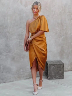 Party Dresses Blue One-Shoulder Short Sleeves Semi Formal Dress -Dresses Store 202206071601527553134