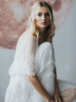 Ecru White Boho Wedding Dress Lace A-Line Floor-Length Backless Short Sleeves V-Neck Bridal Dress Free Customization -Dresses Store 202206181634287264220