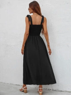 Summer Dress Yellow Straps Neck Lace Up Floral Print Beach Dress -Dresses Store 202207041736452915293