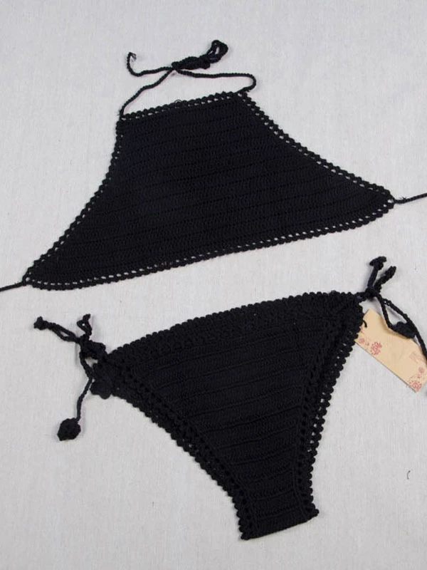 Women Two Piece Swimsuits Light Sky Blue Crochet Halter Backless Summer Sexy Swimwear 10 Women Two Piece Swimsuits Light Sky Blue Crochet Halter Backless Summer Sexy Swimwear - Image 8