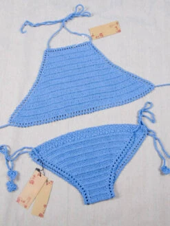 Women Two Piece Swimsuits Light Sky Blue Crochet Halter Backless Summer Sexy Swimwear 15 Women Two Piece Swimsuits Light Sky Blue Crochet Halter Backless Summer Sexy Swimwear -Dresses Store 202207081802511388522