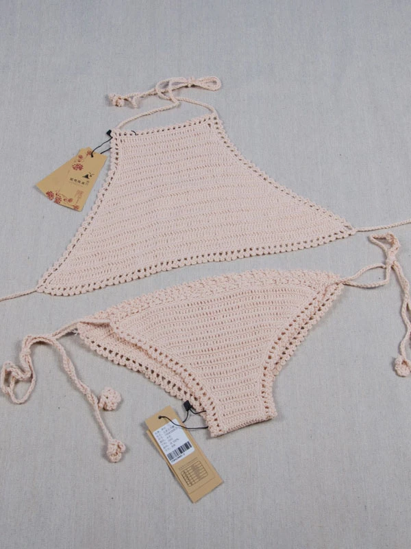 Women Two Piece Swimsuits Light Sky Blue Crochet Halter Backless Summer Sexy Swimwear 12 Women Two Piece Swimsuits Light Sky Blue Crochet Halter Backless Summer Sexy Swimwear - Image 10