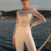 Bridal Jumpsuit Lace Ankle-Length Jewel Neck Long Sleeves Ivory Bridal Dress Free Customization -Dresses Store 202207191829064478065