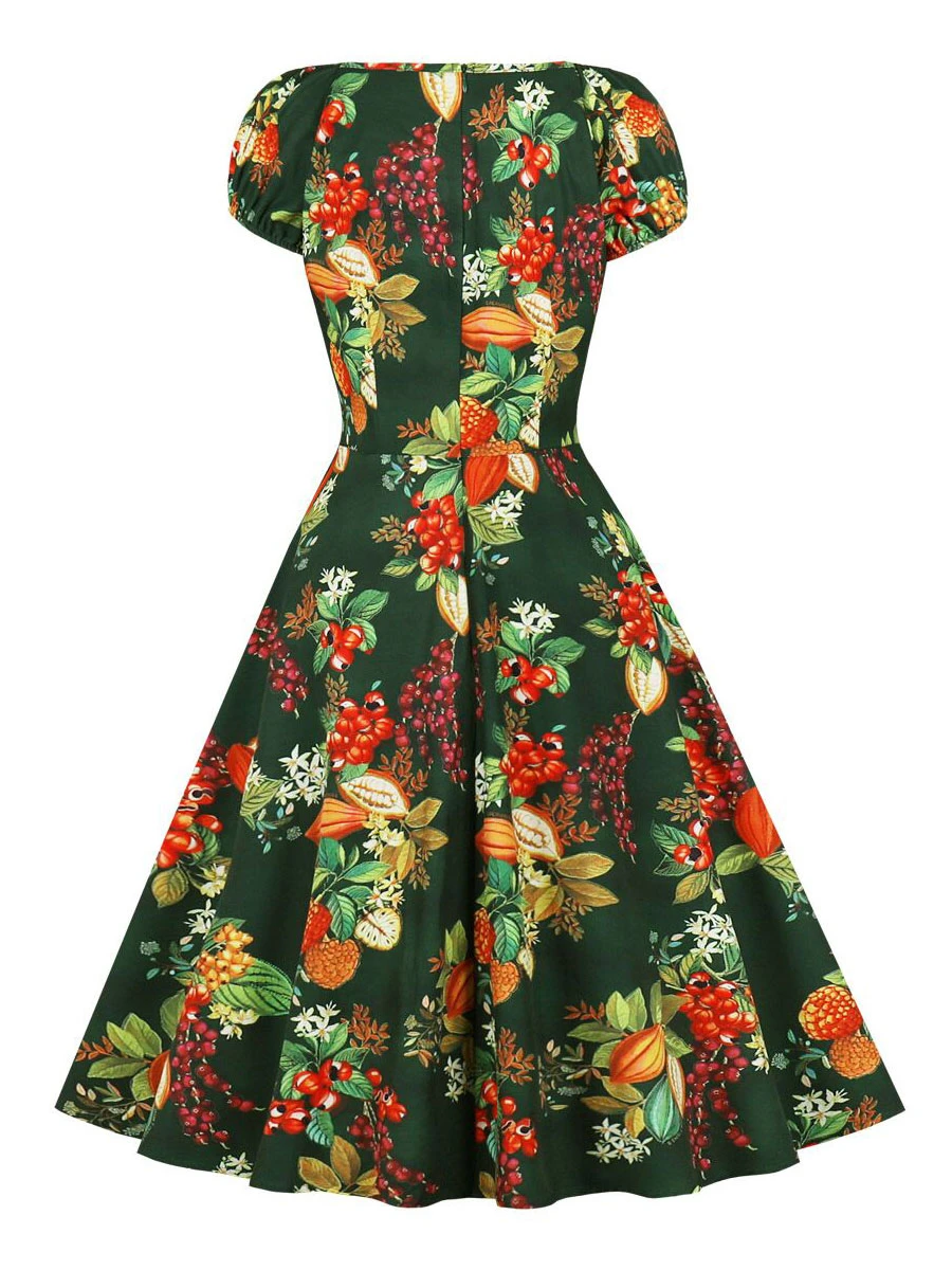 Vintage Dress 1950s Audrey Hepburn Style Light Sky Blue Floral Print Woman's Short Sleeves Rockabilly Dress 4 Vintage Dress 1950s Audrey Hepburn Style Light Sky Blue Floral Print Woman's Short Sleeves Rockabilly Dress - Image 2