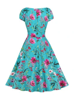 Vintage Dress 1950s Audrey Hepburn Style Light Sky Blue Floral Print Woman's Short Sleeves Rockabilly Dress 17 Vintage Dress 1950s Audrey Hepburn Style Light Sky Blue Floral Print Woman's Short Sleeves Rockabilly Dress -Dresses Store 202207261410378604078