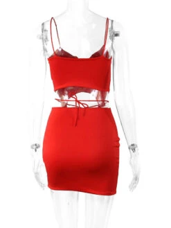 Birthday Summer Dress Straps Neck Pleated Backless Red Short Beach Dress -Dresses Store 202208091508309226715