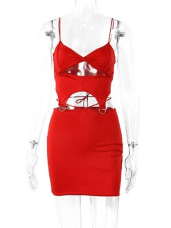 Birthday Summer Dress Straps Neck Pleated Backless Red Short Beach Dress -Dresses Store 202208091508322391610