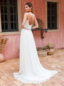 Ivory Boho Wedding Dress Lace A-Line With Train Spaghetti Straps Backless Sleeveless Jewel Neck Bridal Gown 9 Ivory Boho Wedding Dress Lace A-Line With Train Spaghetti Straps Backless Sleeveless Jewel Neck Bridal Gown -Dresses Store 202208111549374965581