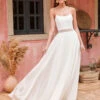 Ivory Boho Wedding Dress Lace A-Line With Train Spaghetti Straps Backless Sleeveless Jewel Neck Bridal Gown -Dresses Store 20220811154938797952