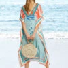 Cover Ups For Women Light Sky Blue V-Neck Half Sleeves Summer Beach Swimming Suits