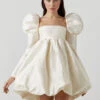 Birthday Mini Dresses Ecru White Long Sleeves Short Dress -Dresses Store 202208191429311007750