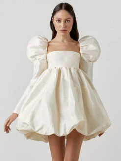 Birthday Mini Dresses Ecru White Long Sleeves Short Dress